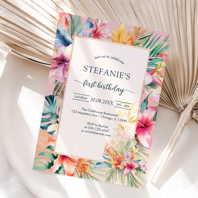 Convite de Aniversário de Menina Floral Moderno (Criador carregado)
