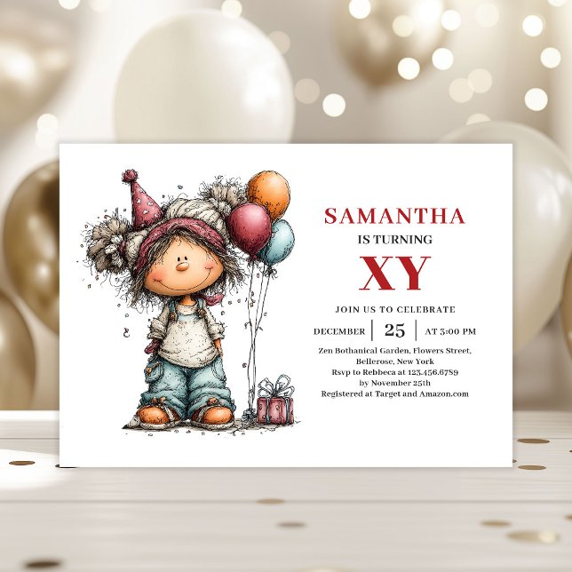 Convite de Aniversário de Menina Fofa Ideia de Fes (Cute Girl Birthday Invitation Aesthetic Party Ideas)