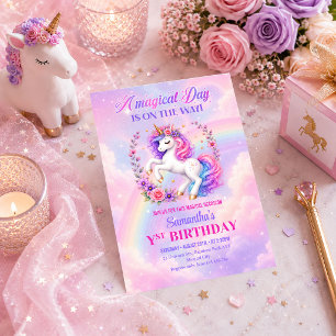 Convite de Aniversário de Menina Fofa Unicórnio Pa