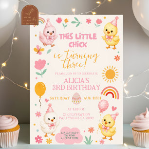 Convite de Aniversário de Menina Frango Rosa