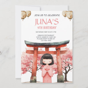 Convite de aniversário de menina Geisha japonesa H