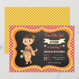Convite de Aniversário de Menina Japonesa com Kimo