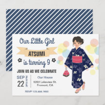 Convite de Aniversário de Menina Japonesa com Quim