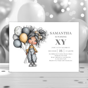 Convite de aniversário de menina moderna Chic Pret