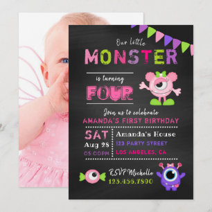 Convite de Aniversário de Menina Monstrinho de Qua