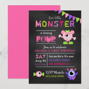 Convite de Aniversário de Menina Monstrinho Quadro