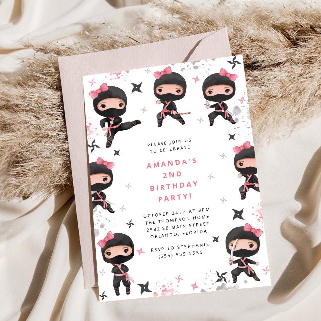 Convite de Aniversário de Menina Ninja, Cute Karat (Criador carregado)