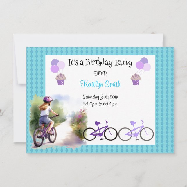 Convite de Aniversário de Menina para Bicicleta (Frente)