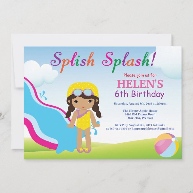 Convite de Aniversário de Menina para Festa de Pis (Frente)