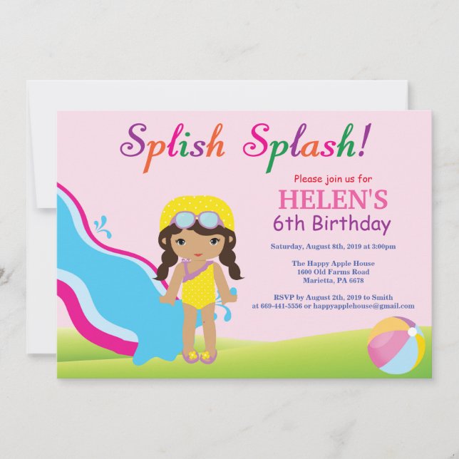 Convite de Aniversário de Menina para Festa de Pis (Frente)