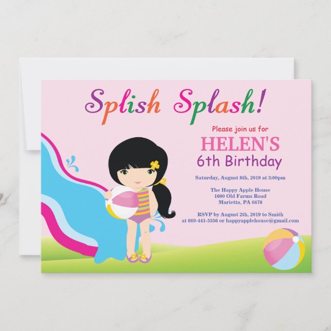 Convite de Aniversário de Menina para Festa de Pis (Frente)