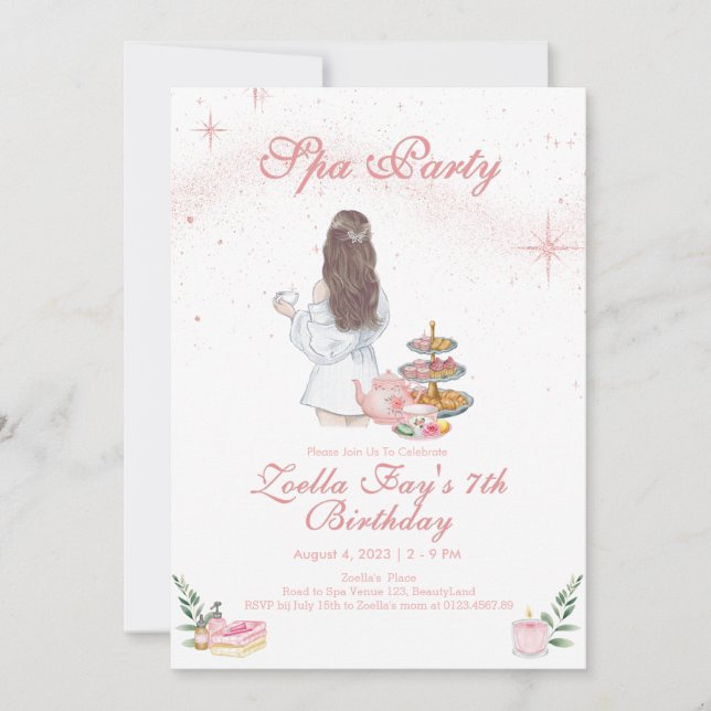 Convite de Aniversário de Menina para Festa de Spa (Frente)