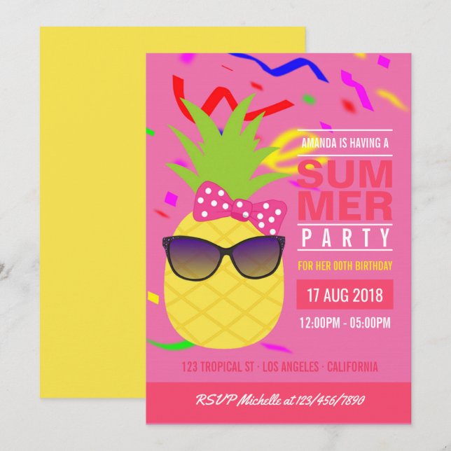 Convite de aniversário de menina para festa de ver (Frente/Verso)