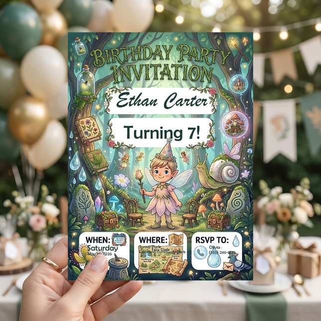 Convite de Aniversário de Menina para Jardim das F (Unique Girl Fairy Garden Birthday Party Invitation Editable Birthday Invitation)