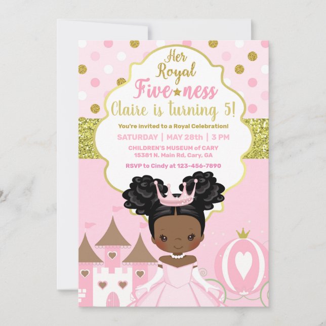 Convite de aniversário de menina princesa real. (Frente)