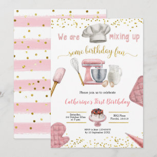 Convite de Aniversário de Menina Rosa Assando