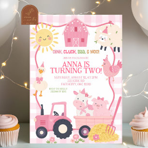 Convite de aniversário de menina rosa com animais