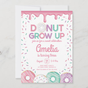 Convite de Aniversário de Menina Rosa Donut Grow U