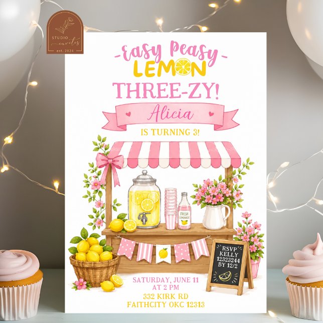 Convite de Aniversário de Menina Rosa Lemon Threez (Criador carregado)