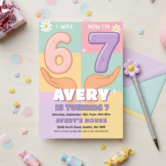 Convite de Aniversário de Menina Seis Sete (Criador carregado)