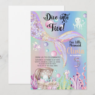 Convite de aniversário de menina sereia aquarela e