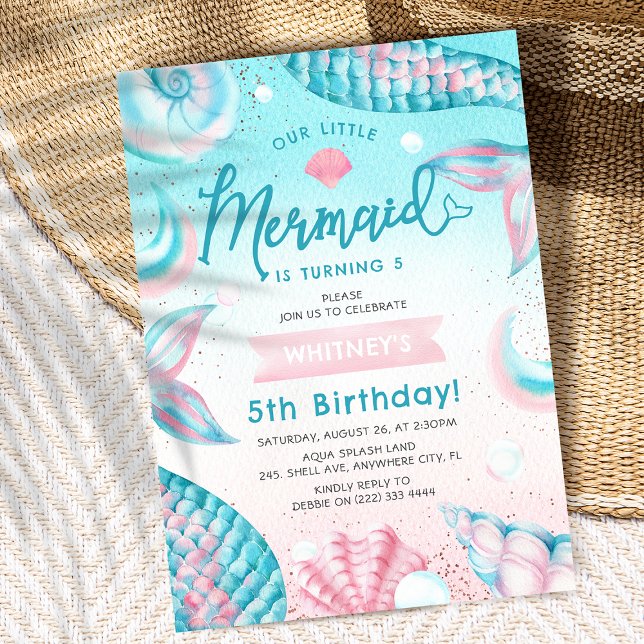 Convite de Aniversário de Menina Sereia Fofa (Criador carregado)