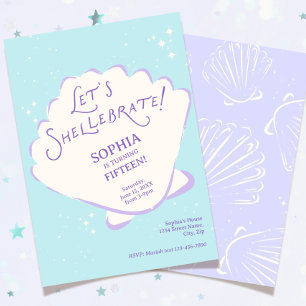 Convite de Aniversário de Menina Sereia Moda Conch