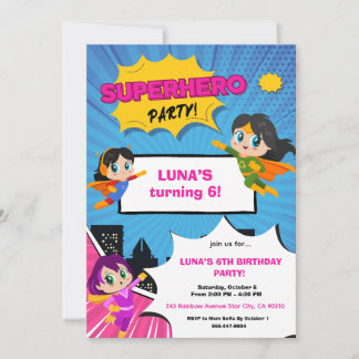 Convite de Aniversário de Menina Super-Herói
