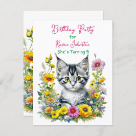 Convite de Aniversário de Menina Tema Gatinho Cinz