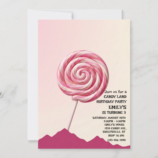Convite de Aniversário de Menina Terra de Doces (Frente)