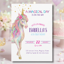 Convite de Aniversário de Menina Unicórnio