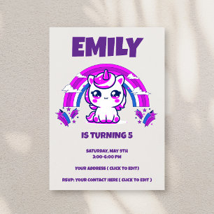 Convite de Aniversário de Menina Unicórnio Editá