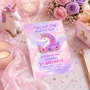 Convite de Aniversário de Menina Unicórnio Mágico