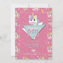 Convite de Aniversário de Menina Unicórnio Rosa Re