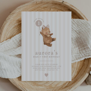 Convite de Aniversário de Menina Urso Balão Rosa