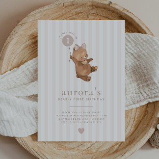Convite de Aniversário de Menina Urso Balão Rosa