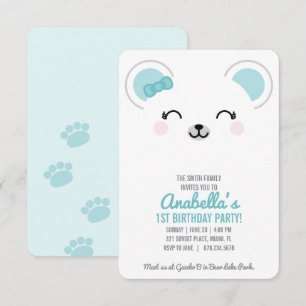 Convite de Aniversário de Menina Urso Polar Invern