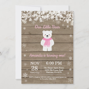 Convite de Aniversário de Menina Urso Polar Rústic