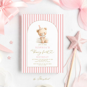Convite de Aniversário de Menina Urso Vintage