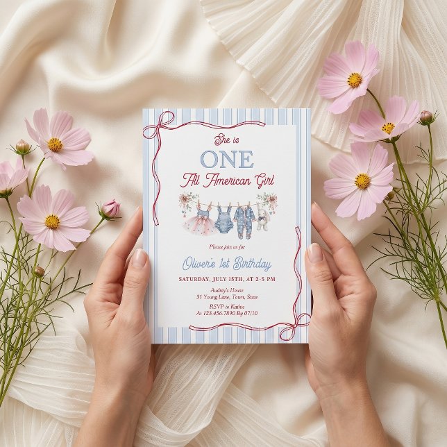 Convite de Aniversário de Menina Vermelho Branco A (Criador carregado)