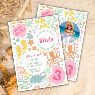 Convite de Aniversário de Meninas Animais do Oce