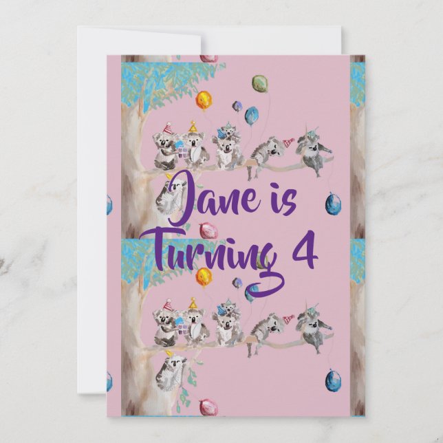 Convite de Aniversário de Meninas aquarela Arte Co (Frente)