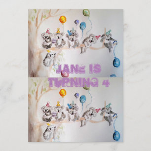 Convite de Aniversário de Meninas Arte de Coala Aq