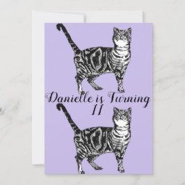 Convite de Aniversário de Meninas com Arte de Gato