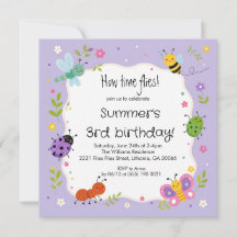 Convite de Aniversário de Meninas com Bugs Fofos R
