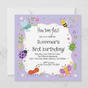 Convite de Aniversário de Meninas com Bugs Fofos R