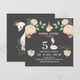 Convite de Aniversário de Meninas com Cisnes Flora