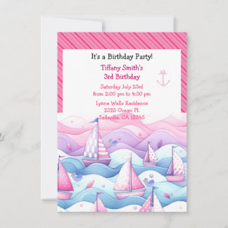 Convite de Aniversário de Meninas de Barco à Vela