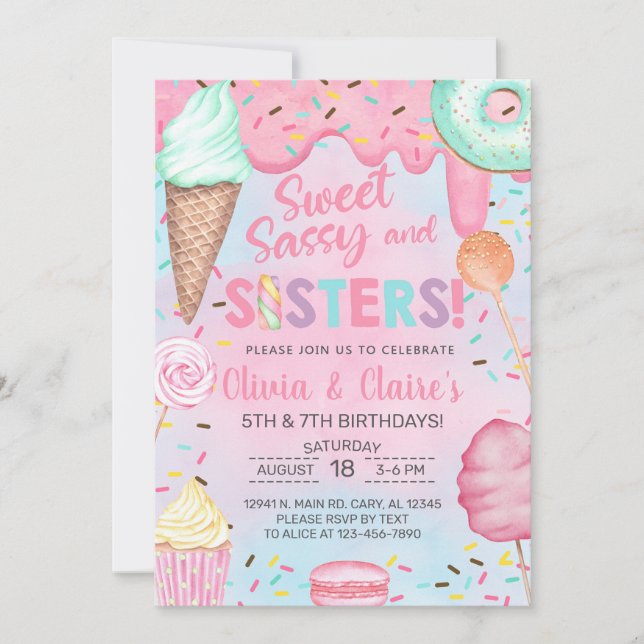 Convite de aniversário de meninas Doce, Sassy e Ir (Frente)