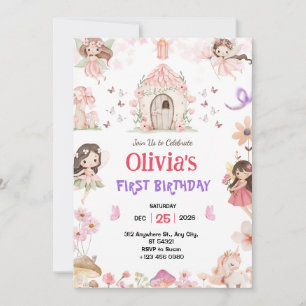Convite de Aniversário de Meninas Fadas Mágicas 1º